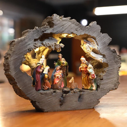 Escultura Decorativa Iluminada Presépio Resina Rústica 25cm - 2