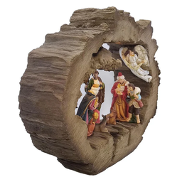 Escultura Decorativa Iluminada Presépio Resina Rústica 25cm - 3