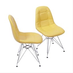 Kit 2 Cadeiras Dkr Botonê Amarela Base Cromada - Or Design - 1