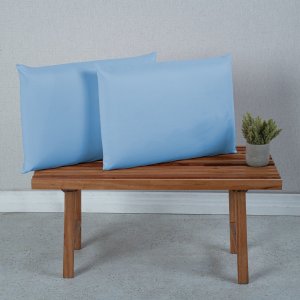 Fronha para Travesseiro 2 Peças Premium Micro Percal 400 Fios Lisa Azul Piscina