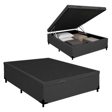 Cama Box com Baú Casal Royal Sleep Courino Preto 138cm