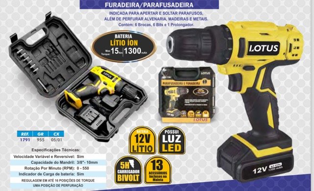 Furadeira e Parafusadeira 12v Bivolt + 13 Bits Lotus - 2