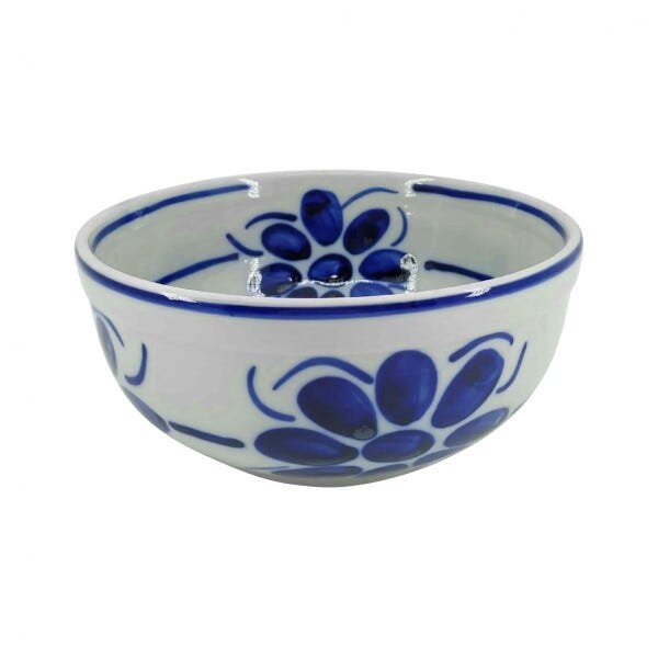 Tigela Em Porcelana Floral Azul e Branca Pintada à Mão - 1