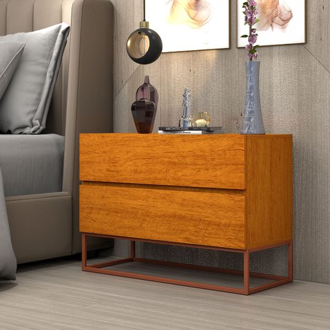 Mesa Cabeceira Eros 60cm 2 Gavetas Estilo Industrial