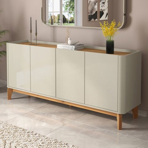 Buffet Aparador Flip 1,80 4 Portas Sala - 3 Cores:offwhite-cumarú