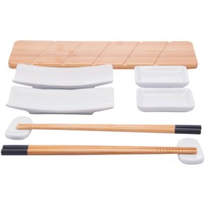 Kit para Sushi 9 Peças Bambu Cerâmica Nagoya Lyor para Servir Comida Japonesa