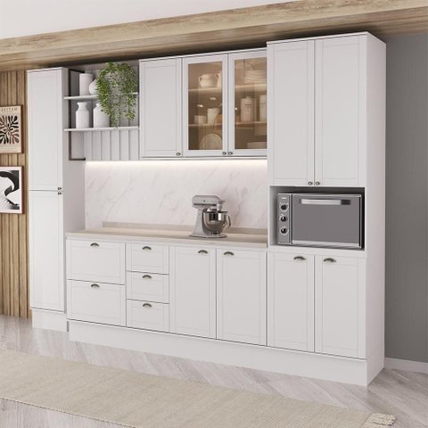 Cozinha Milla Carter 11 Portas 5 Gavetas MDF 310cm Branco Móveis Carraro