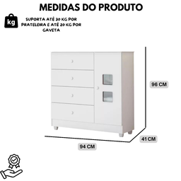 Cômoda Quarto Criança Bebê Organizador Roupa 4 Gaveta:branco - 5