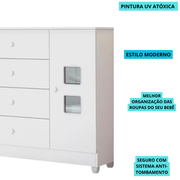 Cômoda Quarto Criança Bebê Organizador Roupa 4 Gaveta:branco - 4
