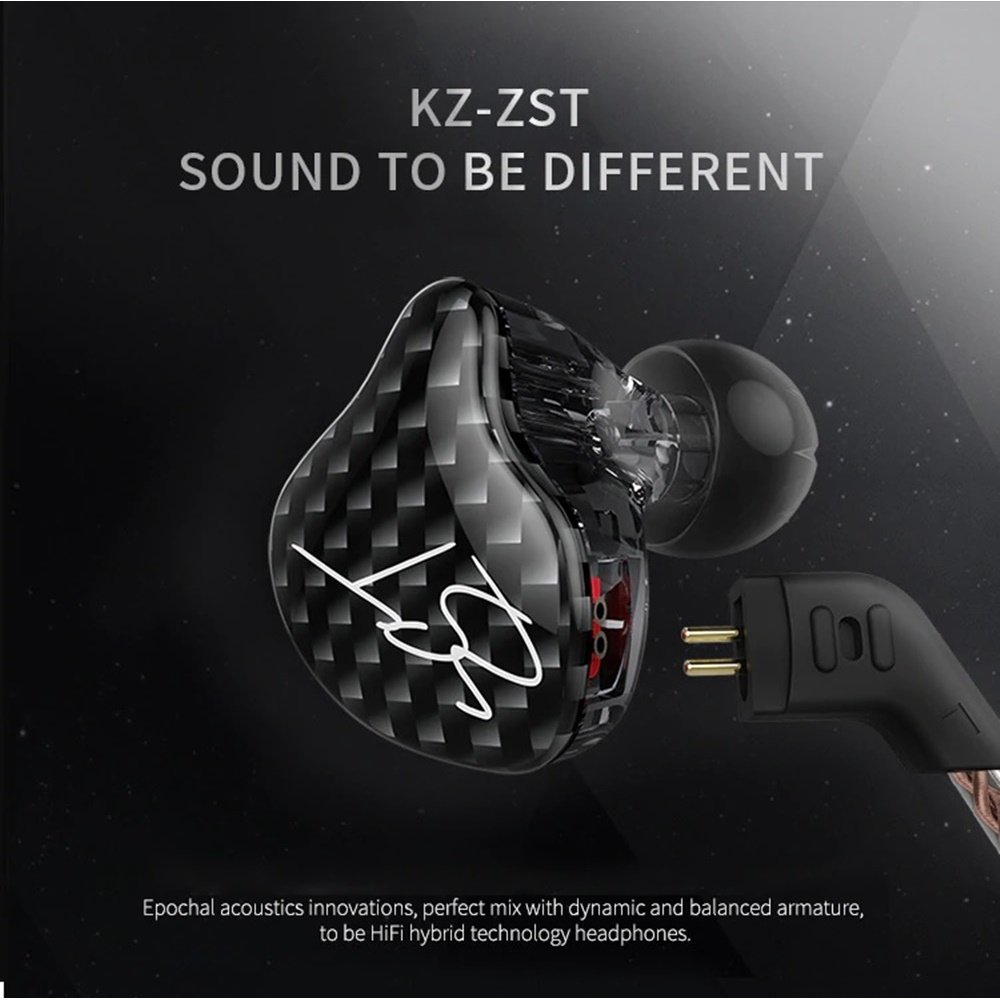 Fone de Ouvido KZ ZST com Microfone - Preto - 9