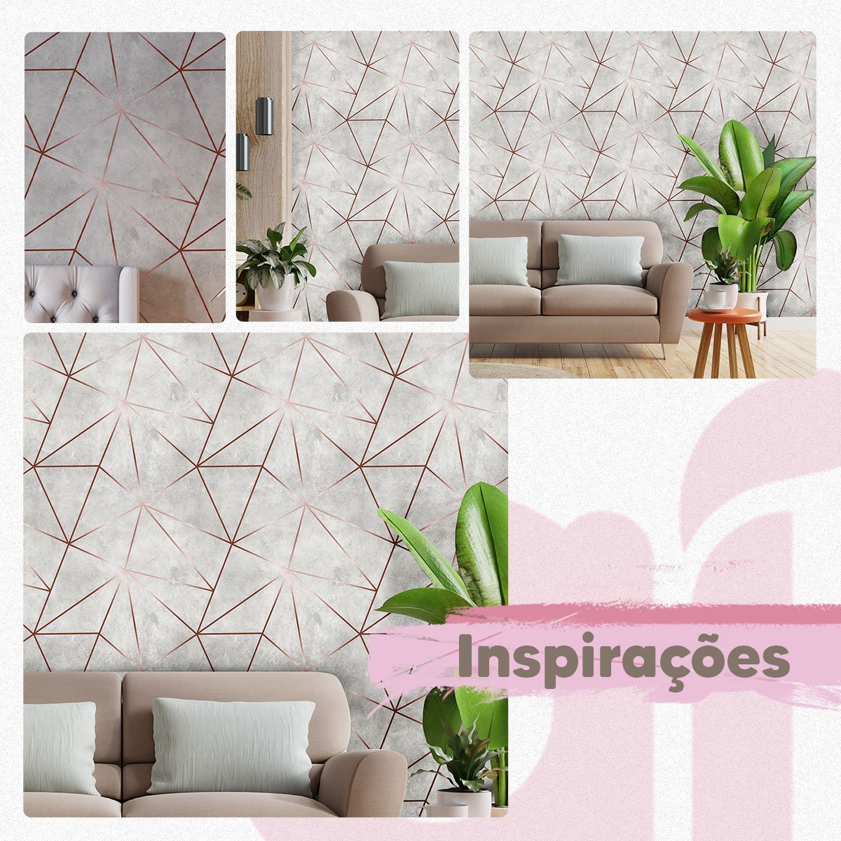 Papel de Parede Para Quarto Casal Sala Cinza 2 Fio Rosê 6m - 6