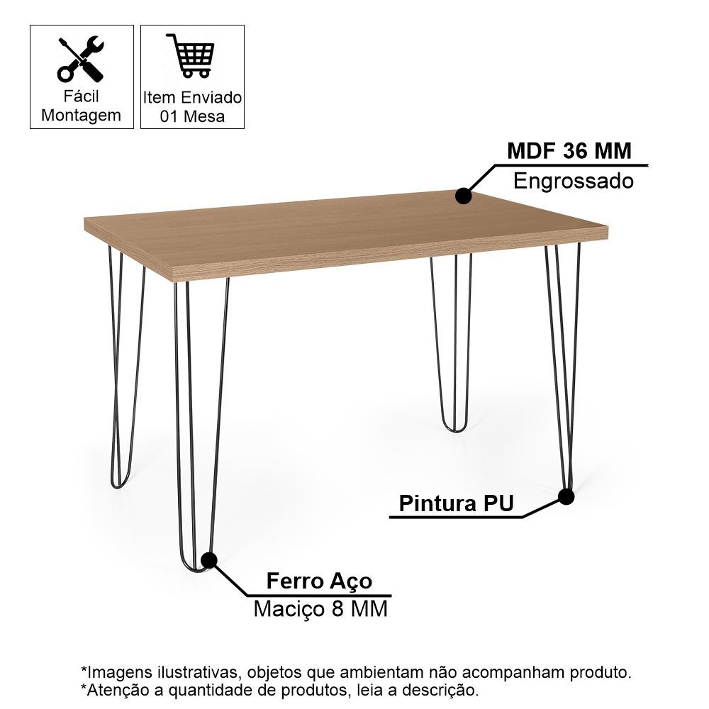 Mesa de Jantar Retangular 4 Lugares 120x75 Base de Ferro Hairpin Jade - 2