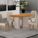Ver imagem 1 de Conjunto Sala de Jantar 4 Cadeiras Isis Tampo Orgânico MDF 135cm Marrom/Off White/Palha