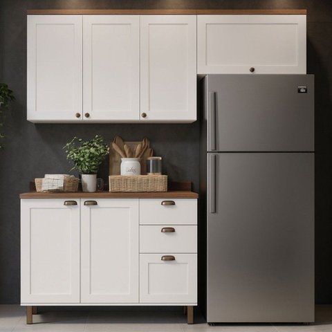 Cozinha Compacta Flora 6 Portas 3 Gavetas 100% MDF Branco Fosco - Genialflex