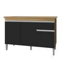 Ver imagem 1 de Balcão de Cozinha com Tampo 120cm 1 Gaveta Tatiane Amêndoa/preto - Ajl Móveis