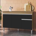 Ver imagem 2 de Balcão de Cozinha com Tampo 120cm 1 Gaveta Tatiane Amêndoa/preto - Ajl Móveis