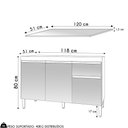 Ver imagem 4 de Balcão de Cozinha com Tampo 120cm 1 Gaveta Tatiane Amêndoa/preto - Ajl Móveis