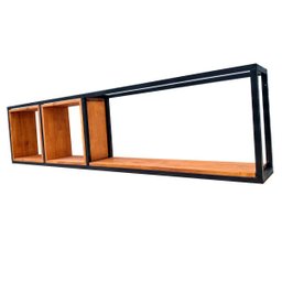 Nicho para Parede Estilo Industrial de Madeira e Ferro com 2 Nichos e 1 Prateleira - 2
