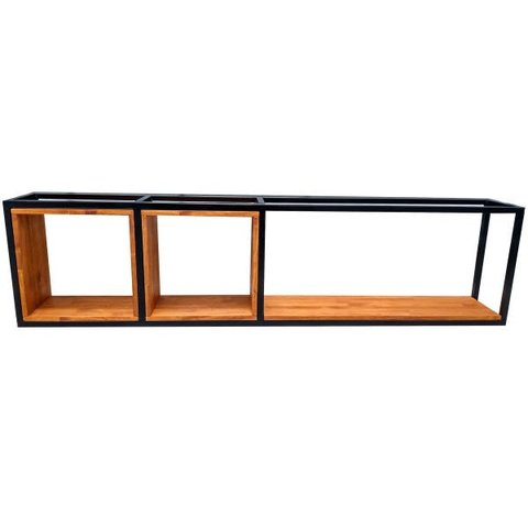 Nicho para Parede Estilo Industrial de Madeira e Ferro com 2 Nichos e 1 Prateleira