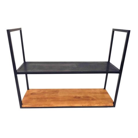Suporte de Teto Estilo Industrial com 1 Prateleira de Madeira e 1 Prateleira de Chapa Perfurada de F
