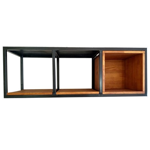 Nicho Industrial Para Parede de Ferro e Madeira com 2 Prateleiras e 1 Nicho