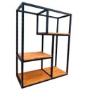 Ver imagem 3 de Estante Industrial de Parede - 4 Nichos Vazados de Ferro e 4 Prateleiras de Madeira