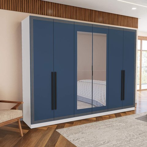 Guarda Roupa Casal 242,1cm 6 Portas com Espelho 240852 Valência Politorno Móveis