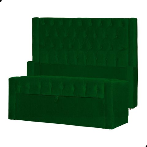 Kit Cabeceira e Calçadeira Baú Emma Suede King 195 Cm
