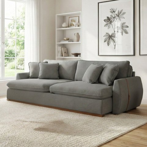 Sofá Cama 3 Lugares Retrátil Reclinável 270cm Linho com Molas Ensacadas Apolo Yescasa