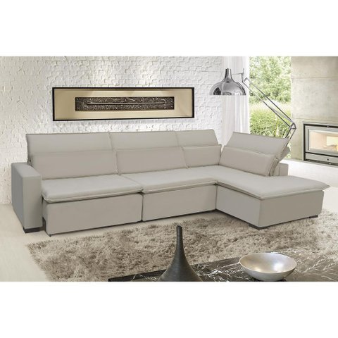 Sofá Istambul 3.80x1.90m Retrátil e Reclinável com Chaise - Bege