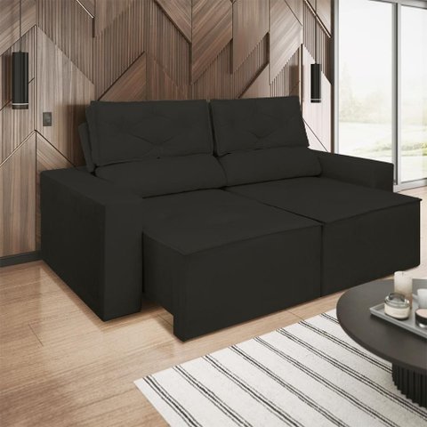Sofá Reclinável Retrátil 1,80m Luxo 2 Lugares Sala de Estar Cor:preto