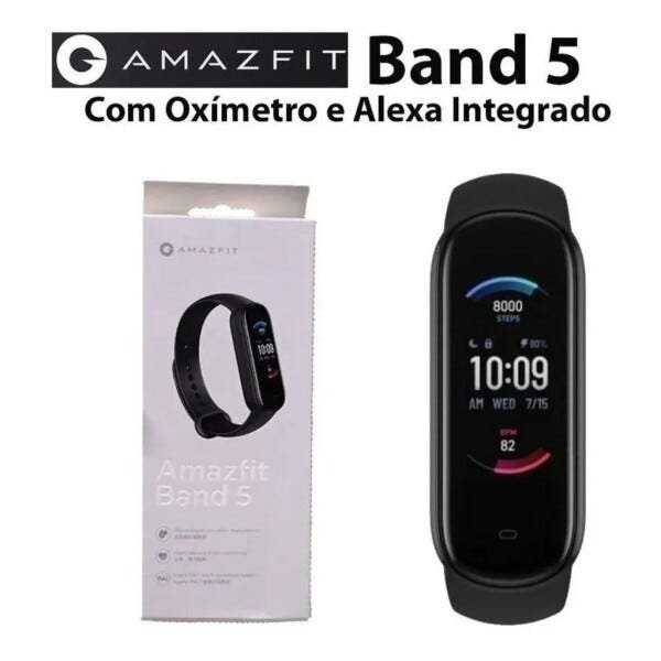 Relógio Inteligente Amazfit BAND 5 - Com Alexa E Oxímetro Lançamento Versão Global - Preto com branc - 1