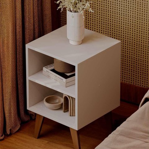 Mesa de Cabeceira Chennai Pé Plástico Multiuso 30x35cm Branco