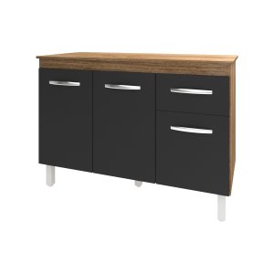 Balcão Gabinete para Pia 118 Cm Cozinha Aline Savana Preto com Tampo Tampão 120 Cm Savana