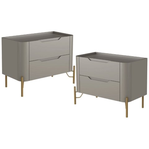 Kit 02 Mesas de Cabeceira Orgânica 2 Gavetas Pés Industrial Dourado Bliss I03 Grigio - Lyam Decor