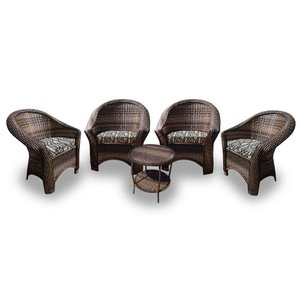 Conjunto de Poltronas Fibra Sintética Bali - 4 Poltronas + 1 Mesa Centro - Tecido Corda Náutica