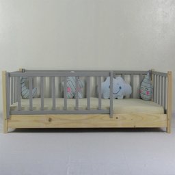 Cama Infantil Solteirão Base Colorida Madeira Maciça Pinus Grade Vertical - 1