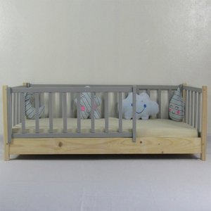 Cama Infantil Solteirão Base Colorida Madeira Maciça Pinus Grade Vertical