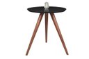 Ver imagem 1 de Mesa Lateral Redonda 50cm Preta Vidro com Pés Palito em Madeira Eucalipto 70cm