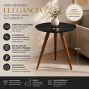 Ver imagem 2 de Mesa Lateral Redonda 50cm Preta Vidro com Pés Palito em Madeira Eucalipto 70cm
