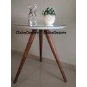 Ver imagem 2 de Mesa de canto lateral apoio para sala tampo 50 cm branca com espelho Pe Palito Tripe altura 70 Cm