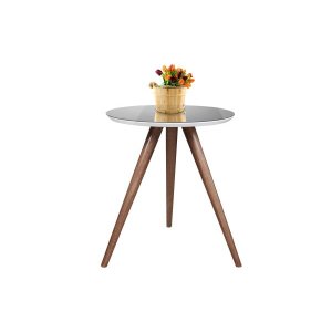 Mesa de canto tampo 50 cm Lateral Apoio Redonda Tampo MDF com Espelho Pe Palito Tripe Alt 70 Cm - OF