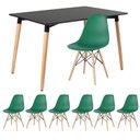 Ver imagem 1 de Kit - Mesa Retangular Eames 80 X 120 Cm Preto + 6 Cadeiras Dsw Verde Escuro Mesa Preto com Cadeiras