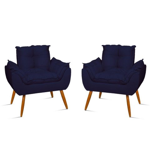 Kit 02 Cadeiras Poltronas Opala Suede Black Cor:azul Marinho