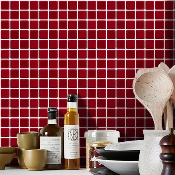 Black November - Papel de Parede Pastilha para Cozinha 3D Vermelho - 0,58 x 3,00m - 3
