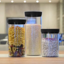 Pote Hermético De Plástico Porta Mantimentos 2,5L Transparente Com Tampa Preta UZ - 7