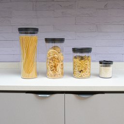 Pote Hermético De Plástico Porta Mantimentos 2,5L Transparente Com Tampa Preta UZ - 6