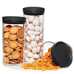 Pote Hermético De Plástico Porta Mantimentos 2,5L Transparente Com Tampa Preta UZ - 8