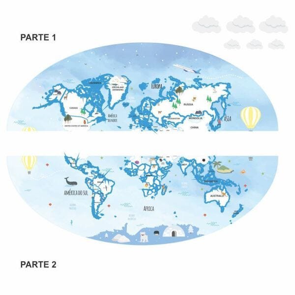 Black November - Painel Adesivo Mapa Mundi Infantil - 1,07 x 1,65m - 4