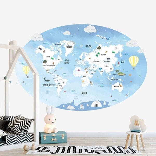 Black November - Painel Adesivo Mapa Mundi Infantil - 1,07 x 1,65m - 1